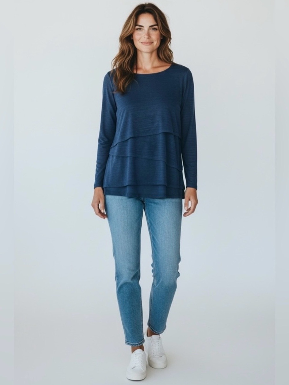 Loft Super Soft Knit Tiered Top // Blue // Large // NEW